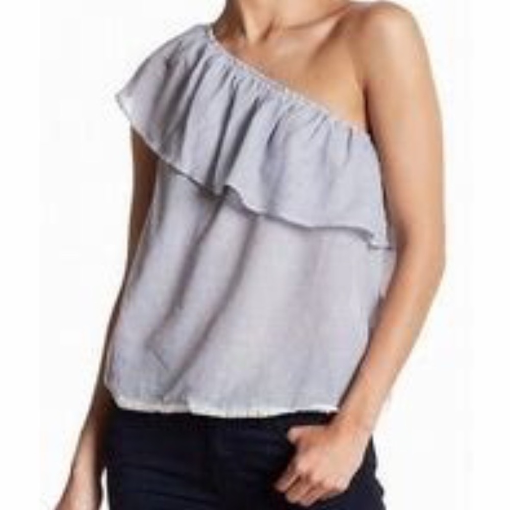 JOLT Blue White Asymmetricsl Off Shoulder Top Sz L